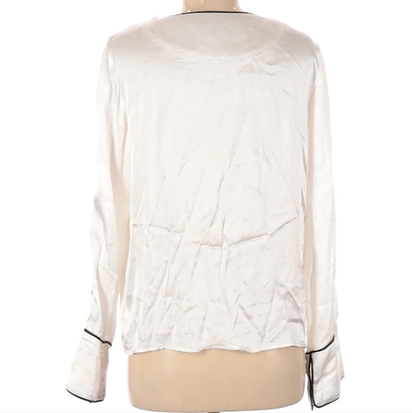 VGUC/EUC Line & Dot Silk White Long Sleeve Blouse - Picture 2 of 4